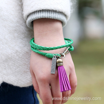 Handmade Leather Wrap Bracelets Retro Alloy Tassel Bracelet